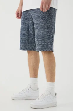 Tall Elasticated Waist Relaxed Jacquard Abstract Shorts