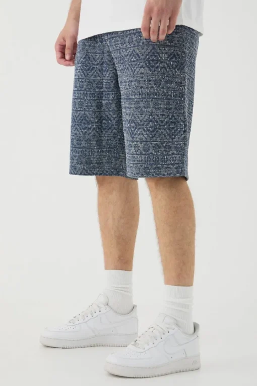 Tall Elasticated Waist Relaxed Jacquard Abstract Shorts