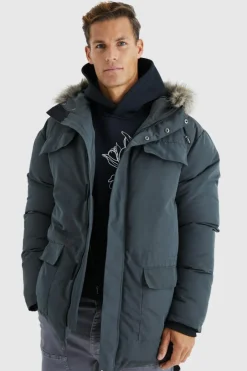 Tall Faux Fur Hooded Arctic Parka Jacket in Charcoal