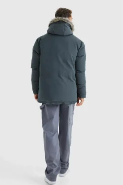 Tall Faux Fur Hooded Arctic Parka Jacket in Charcoal