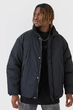 Tall Funnel Neck Padded Jacket In Black