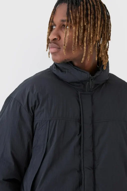 Tall Funnel Neck Padded Jacket In Black