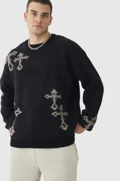 Tall Gothic Cross Oversized Fluffy Knitted Sweat