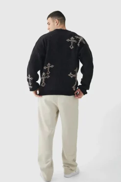 Tall Gothic Cross Oversized Fluffy Knitted Sweat