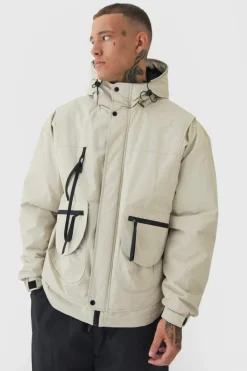 Tall Hooded Utility Tech Parka Jacket In Stone