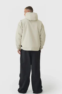 Tall Hooded Utility Tech Parka Jacket In Stone