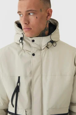 Tall Hooded Utility Tech Parka Jacket In Stone