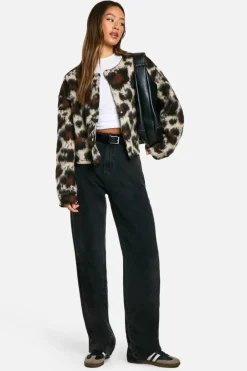 Tall Leopard Wool Look Bomber Jacket