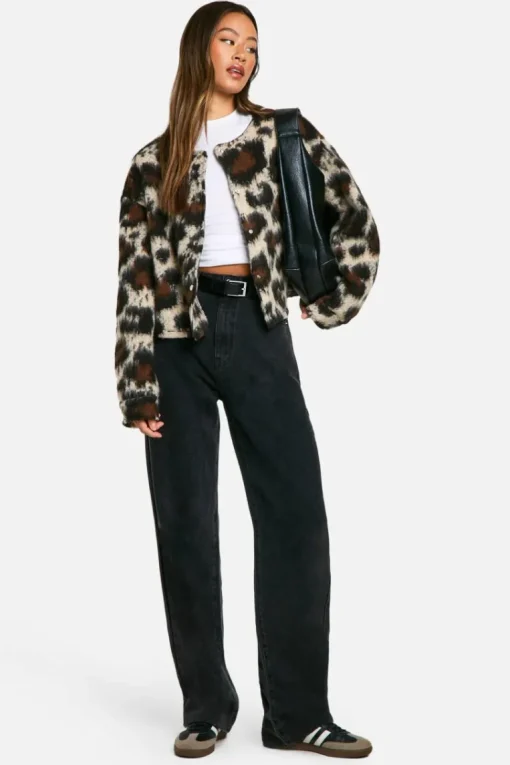 Tall Leopard Wool Look Bomber Jacket