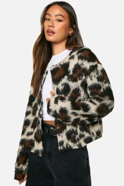 Tall Leopard Wool Look Bomber Jacket