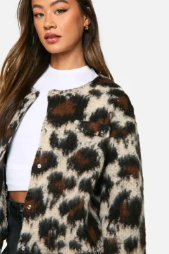 Tall Leopard Wool Look Bomber Jacket