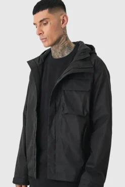 Tall Lightweight Hooded Parka Jacket In Black