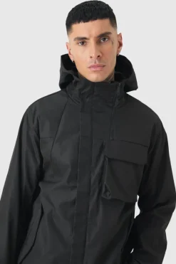 Tall Lightweight Hooded Parka Jacket In Black