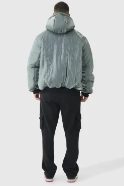 Tall Liquid Metallic Hooded Padded Bomber Jacket