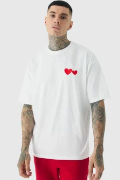 Tall Love Heart Embroidered T-shirt In White