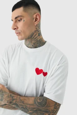 Tall Love Heart Embroidered T-shirt In White