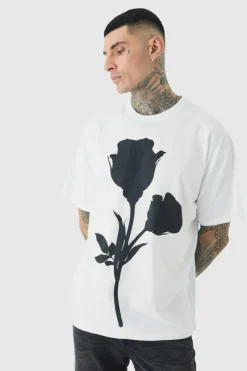 Tall Mono Placement Floral Printed T-shirt In White