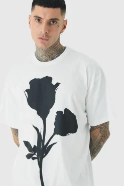 Tall Mono Placement Floral Printed T-shirt In White