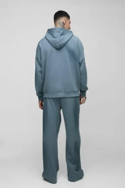 Tall Oversize Raglan Zip Thru Embroidered Spray Wash Hoodie