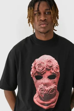 Tall Oversized Balaclava Floral Print T-shirt