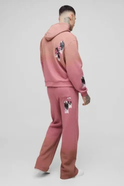 Tall Oversized Boxy Applique Cross Spray Wash Hooded Relaxed Flare Tracksuit