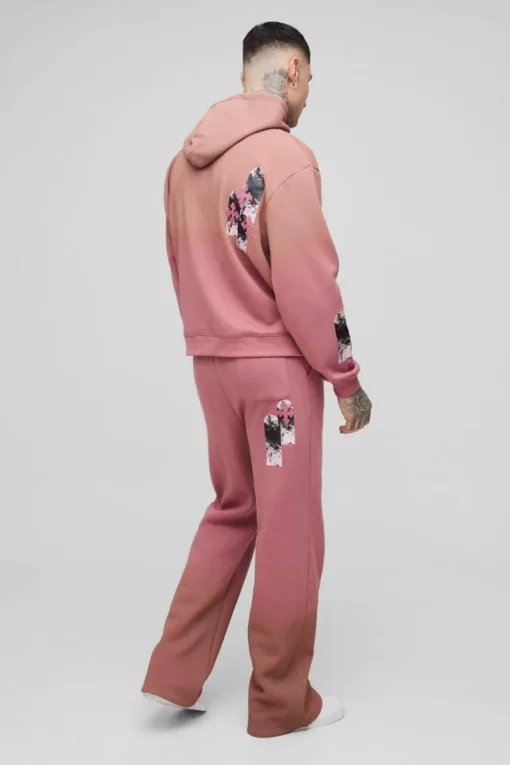 Tall Oversized Boxy Applique Cross Spray Wash Hooded Relaxed Flare Tracksuit