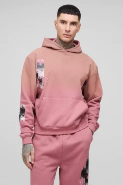 Tall Oversized Boxy Applique Cross Spray Wash Hooded Relaxed Flare Tracksuit