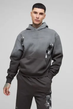 Tall Oversized Boxy Applique Cross Spray Wash Hooded Relaxed Flare Tracksuit