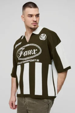 Tall Oversized Boxy Football Knitted Polo