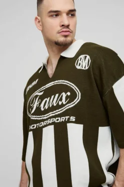 Tall Oversized Boxy Football Knitted Polo