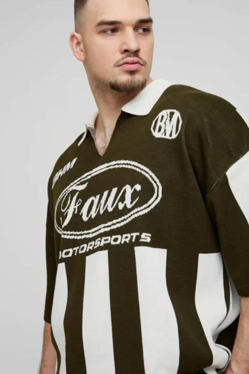Tall Oversized Boxy Football Knitted Polo