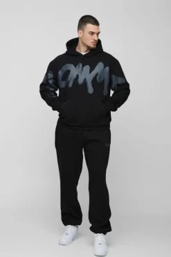 Tall Oversized Boxy Homme Graffiti Print Hooded Tracksuit