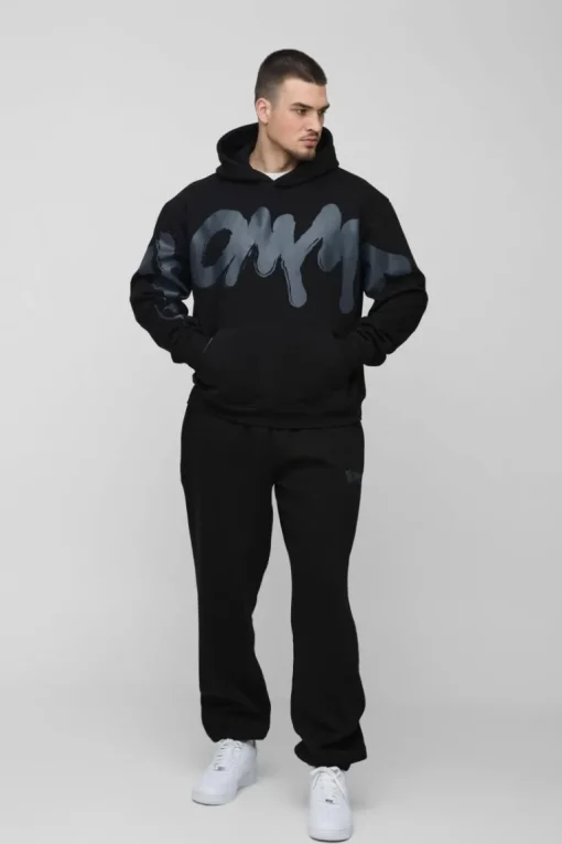 Tall Oversized Boxy Homme Graffiti Print Hooded Tracksuit