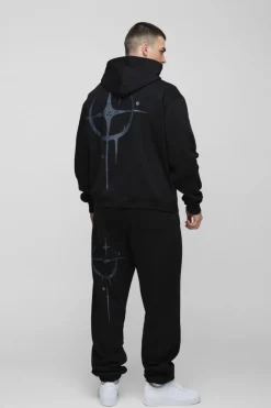 Tall Oversized Boxy Homme Graffiti Print Hooded Tracksuit