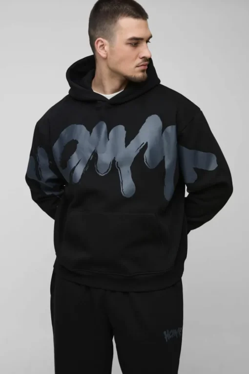 Tall Oversized Boxy Homme Graffiti Print Hooded Tracksuit