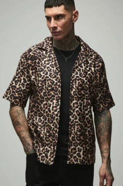 Tall Oversized Boxy Leopard Print Shirt