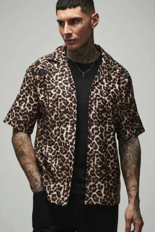 Tall Oversized Boxy Leopard Print Shirt