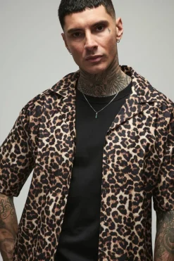 Tall Oversized Boxy Leopard Print Shirt