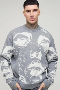 Tall Oversized Boxy Line Face Knitted Jumper