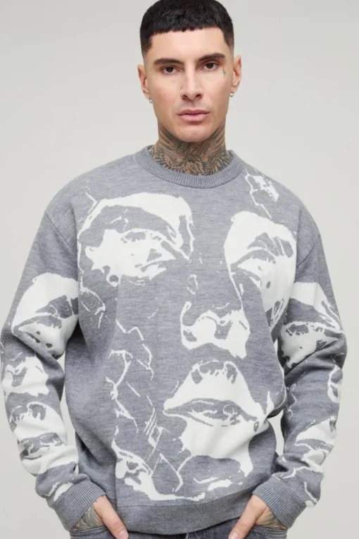 Tall Oversized Boxy Line Face Knitted Jumper