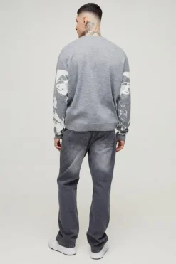 Tall Oversized Boxy Line Face Knitted Jumper