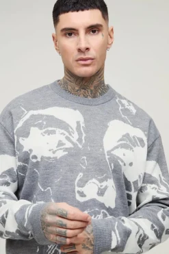 Tall Oversized Boxy Line Face Knitted Jumper