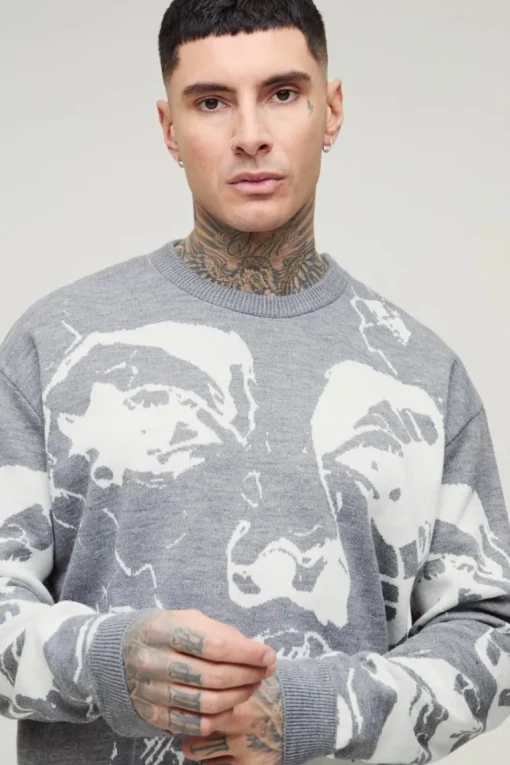 Tall Oversized Boxy Line Face Knitted Jumper