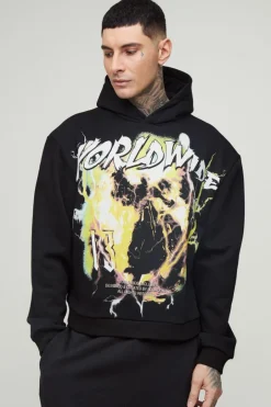 Tall Oversized Boxy Worldwide Large Scale Print Hoodie