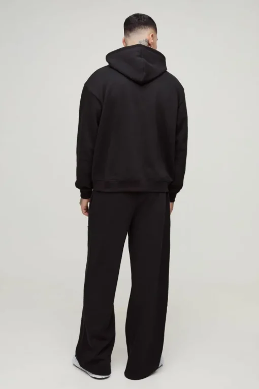 Tall Oversized Boxy Zip Thru Rhinestone Applique Hooded Tracksuit