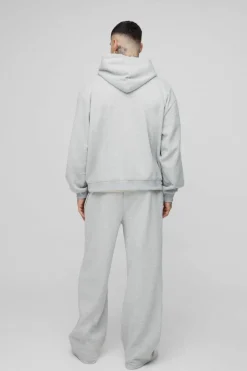 Tall Oversized Boxy Zip Thru Rhinestone Applique Hooded Tracksuit