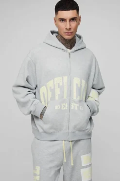 Tall Oversized Boxy Zip Thru Rhinestone Applique Hooded Tracksuit