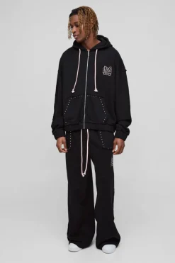 Tall Oversized Boxy Zip Thru Seam Detail Hooded Tracksuit