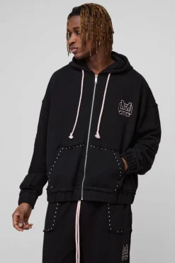 Tall Oversized Boxy Zip Thru Seam Detail Hooded Tracksuit