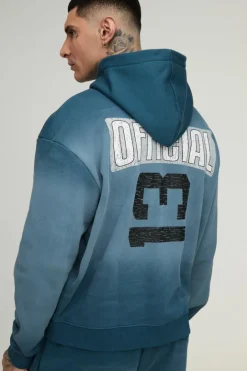 Tall Oversized Boxy Zip Thru Official Spray Wash Hooded Wide Leg Tracksuit